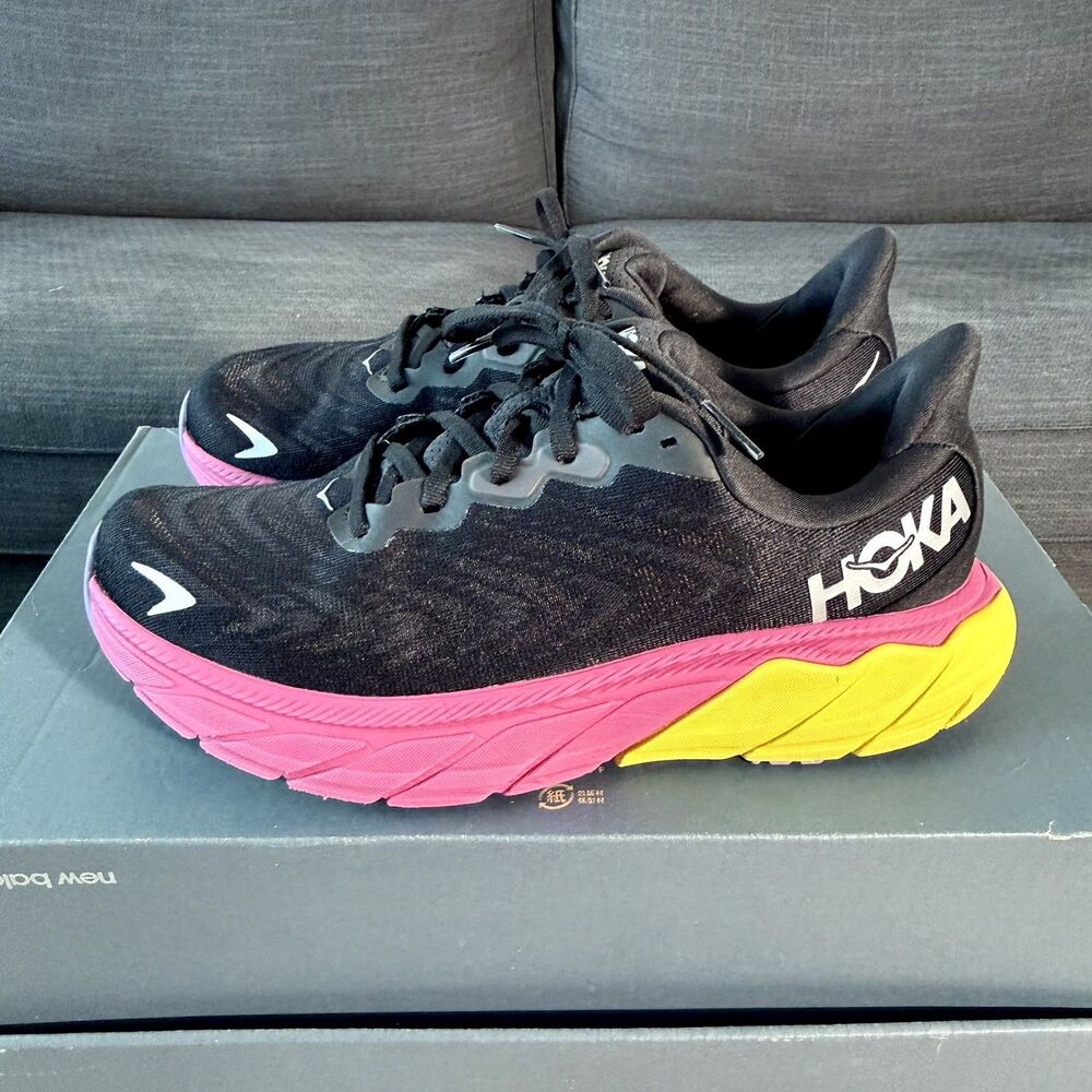 Hoka One One Black Pink Yellow Women's Athletic Running Shoes